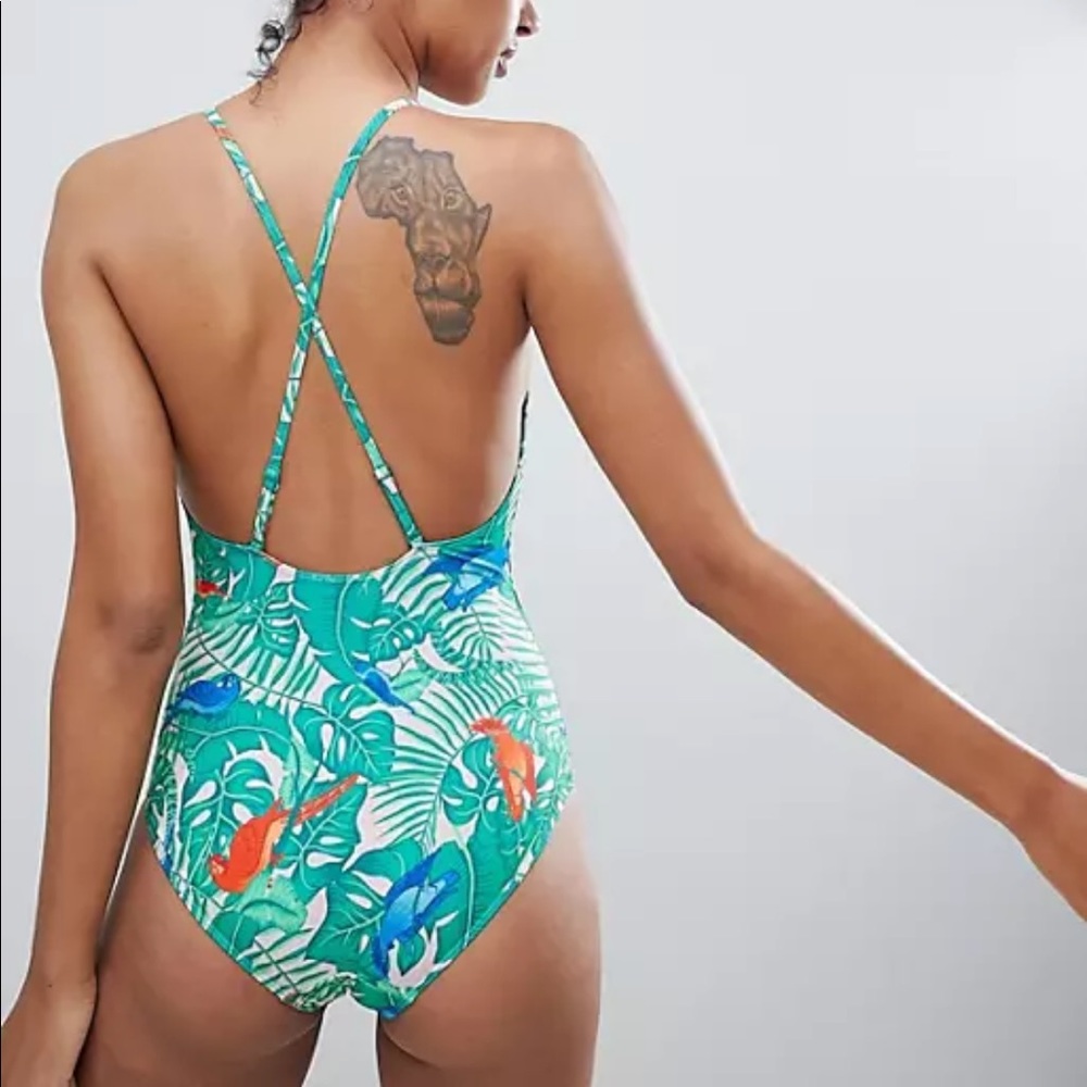 Tropical Parrot Print Swimsuit